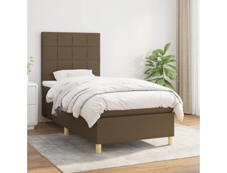 Cama con somier VIDAXL (Marrón - Tela - 193 x 90 x 128 cm)
