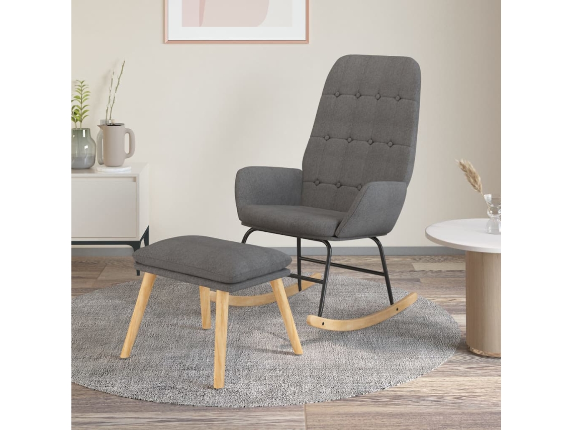 Silla Mecedora Con Taburete VIDAXL Gris Tela (70x79x101 cm)