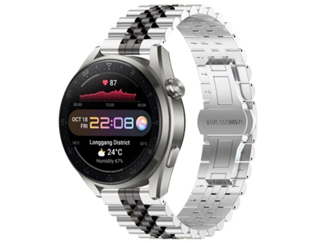 Correa de reloj inteligente para Huawei Watch3 Pro New Five Bull Half Round de acero inoxidable + herramienta para quitar la correa (plateado + negro)