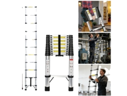 Escalera telescópica de acero inoxidable, con capacidad de carga de 150 kg, 3,8 m de longitud, sin ganchos.
