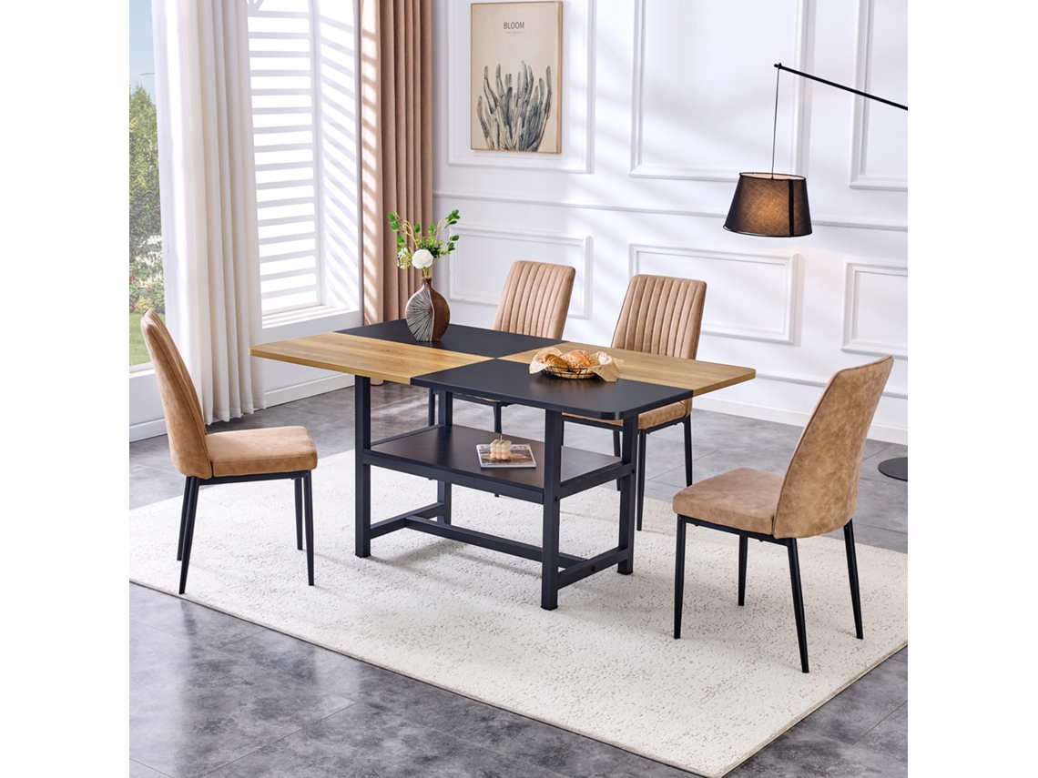Mesa De Comedor Moderna De 85 Cm En Vidrio De Seguridad Con 4 Sillas Marrón De Tejido High-tech, Estilo Minimalista