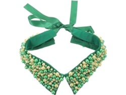 Cuello Desmontable A Cuadros Para Mujer Adornado Con Perlas Verdes Bordadas A Mano, Cuello Extraíble Con Lazo Ajustable.
