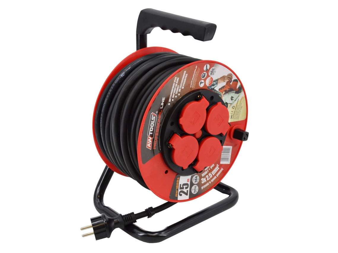 Cable alargador profesional en tambor de 50 m, 3 x 1,5 mm, 16 A, 3680 W, IP44, Awtools