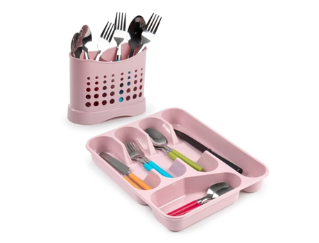 PLASTIC FORTE Lote de Cubertero para Cajón Y Escurrecubiertos Rosa