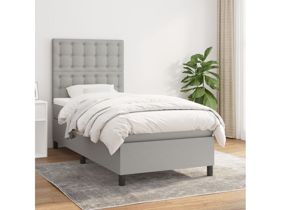 Cama Box Spring Con Colchón Tela Gris Claro 80x200 Cm