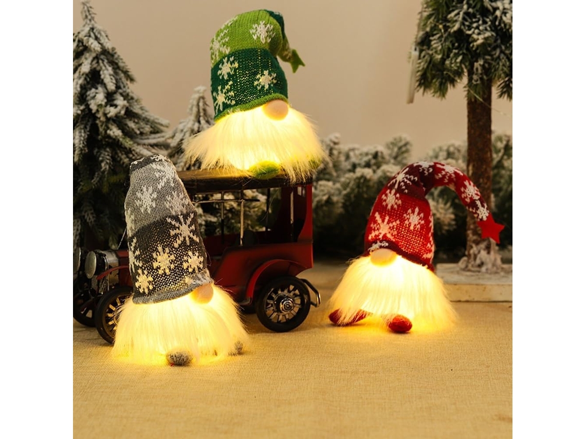 Adornos navideños de gnomos, decoración de mesa con adorno de árbol iluminado (3 piezas, pierna corta)