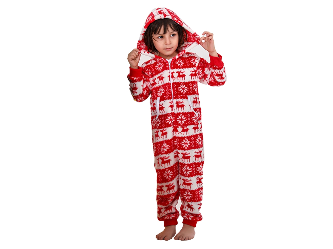 Pijama navideño Rebe con estampado de copos de nieve, capucha y bolsillos, conjunto de pijama para niños de 4 a 5 años.