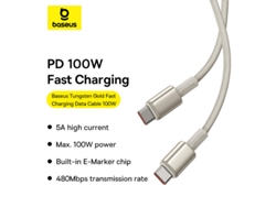 Cable Baseus Tungston Gold Series 5a 100w Tipo-c A Tipo-c, Transmisión De Datos, 1 M De Largo