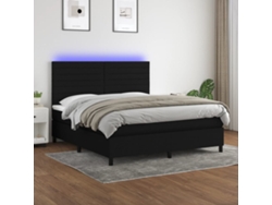 Cama Box Spring Colchón Y Luces Led Tela Negro 180x200 Cm
