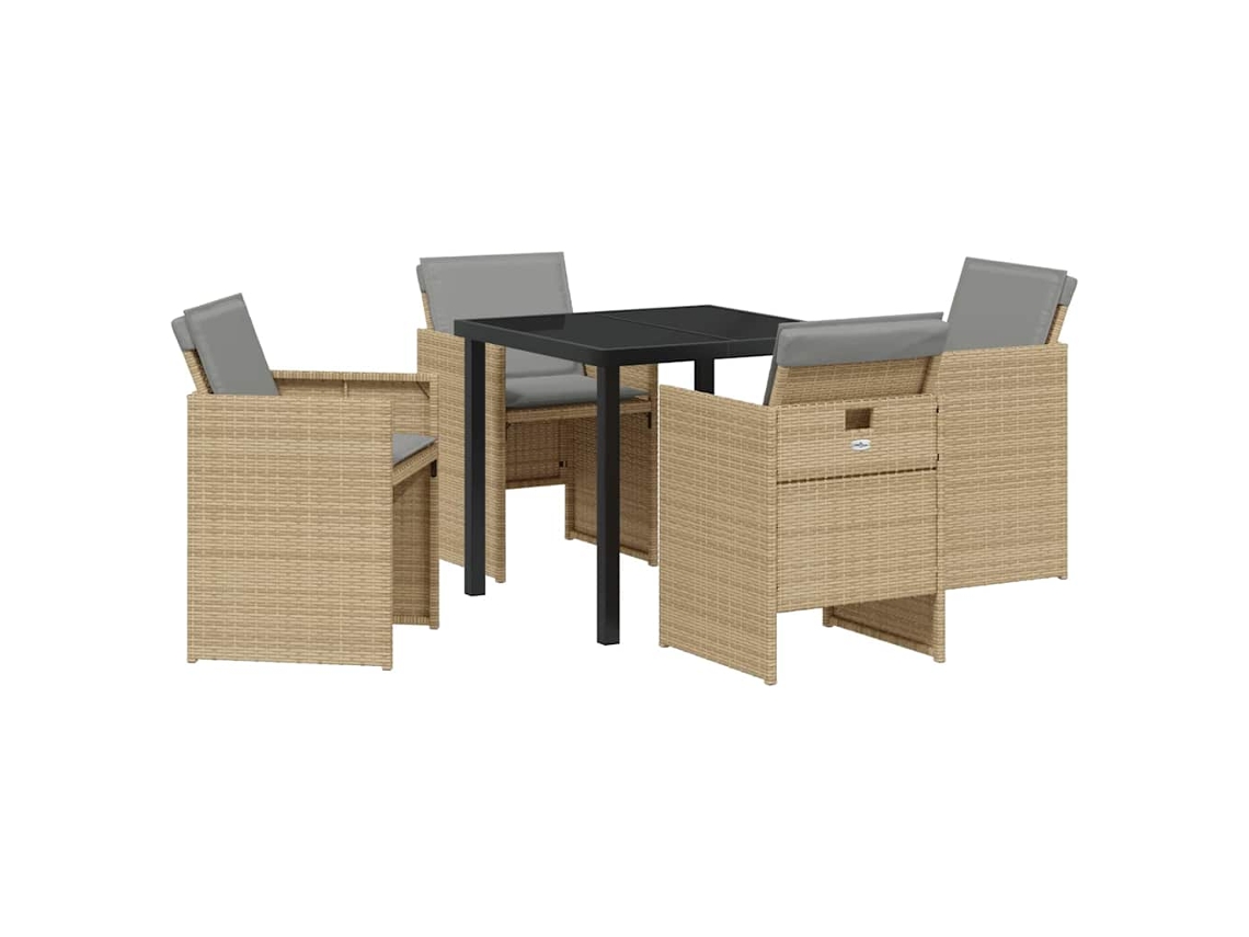 Conjunto De Comedor De Jardín 5 Uds | Mueble De Jardín Beige Ratán Sintético