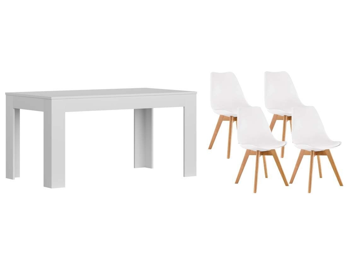 Pack Mesa Extensible de Comedor o Cocina Blanco 4 Sillas Nordic Blanco SALDOSYSTOCKS