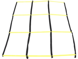 Escalera de agilidad plegable amarilla con 9 compartimentos y cuerda resistente a la intemperie, herramienta de entrenamiento.