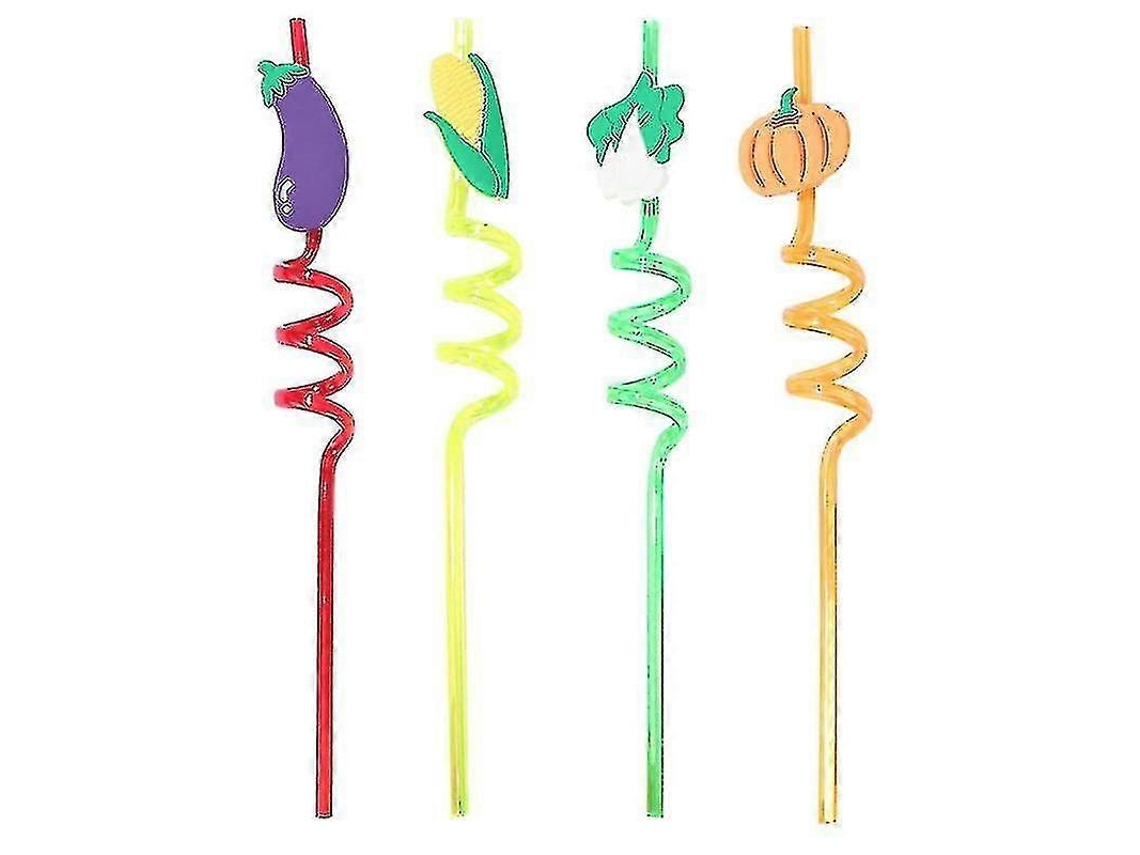 4 pajitas de plástico reutilizables para fiestas hawaianas, cumpleaños y para servir verduras.