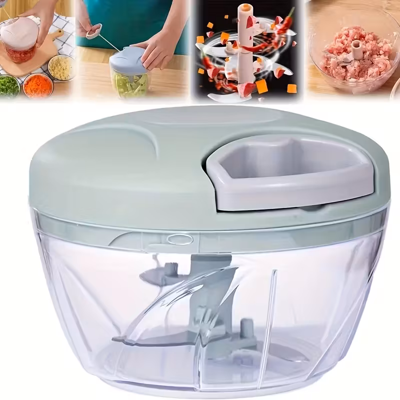 500 Ml - Picadora Manual De Alimentos Con Cordón - Prensa De Ajos Y Procesador De Frutas Y Verduras De Material Pet Duradero