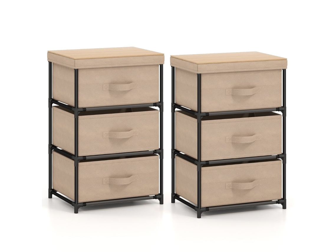 Conjunto De 2 Mesas De Cabeceira Com Gavetas De Tecido - 40 X 30 X 62 Cm, Marrom