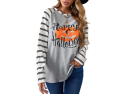 Kkpm-sudadera Para Mujer Cuello Redondo Manga Larga Estampado Halloween Casual Otoño Invierno Gris M