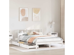 Cama Con Estantería Sin Colchón Madera Maciza Blanca 140x190 Cm
