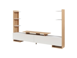 Mueble de TV Rauki con estantes laterales 233x31x141 cm Blanco/Roble [EN.CASA]