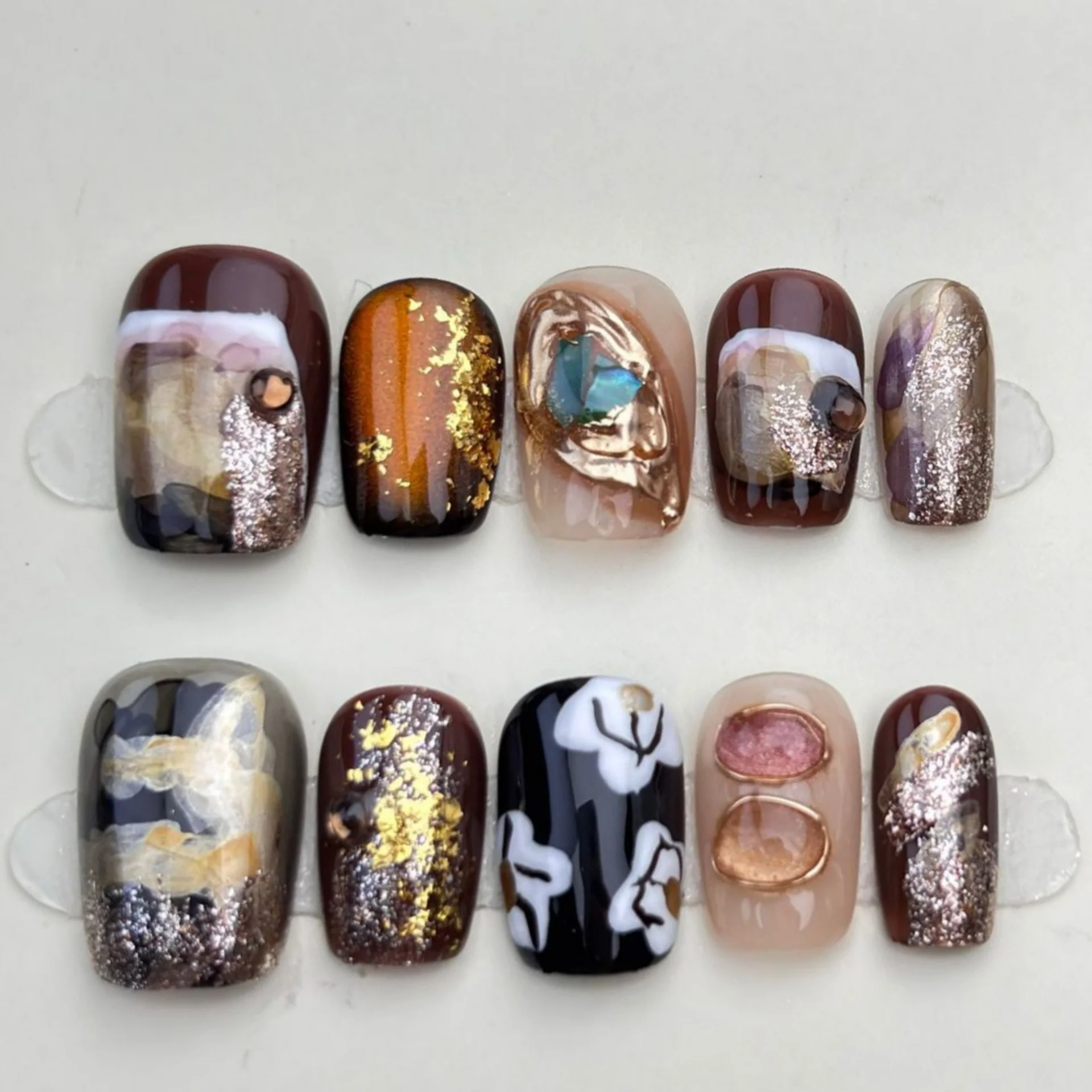 (b97-xs) Uñas Artificiales Hechas A Mano, De 10 Piezas, Tipo De Presión.