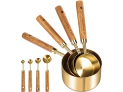 Juego De Utensilios Cocina Para Medir Cucharas Medidoras Acero Inoxidable Con Mangos Madera Apilables 8 Piezas