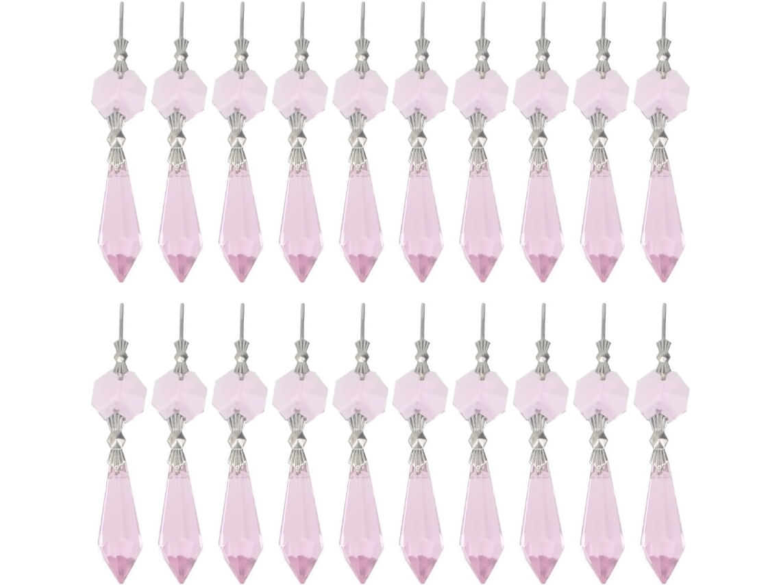 Colgante Cortina Cristal 37 20 Piezas Cuentas Vidrio Prismático Decoración Manualidades Joyería Mm Rosa Boda