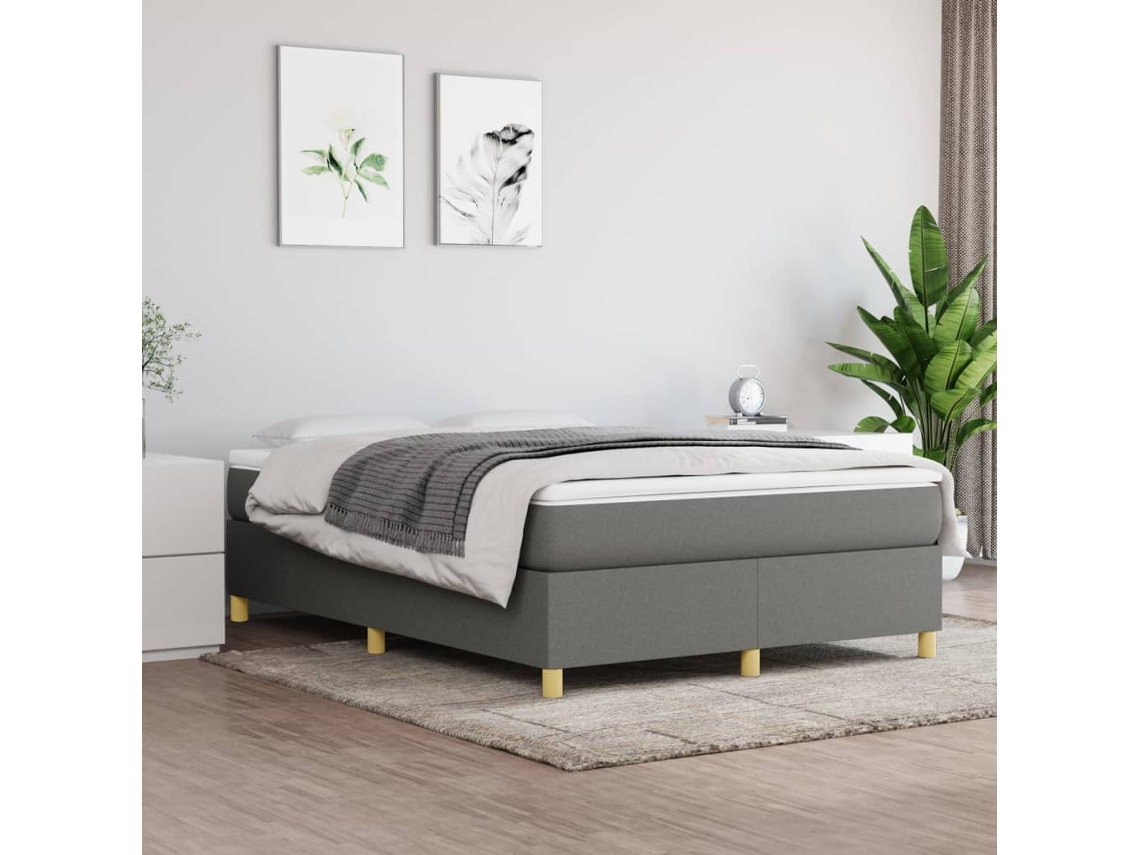 Cama Sin Colchón Tela Gris Oscuro 140x190 Cm