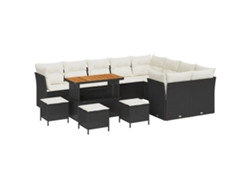 Maison Exclusive - Conjunto de sofá de jardín de 13 piezas con cojines, negro y crema.