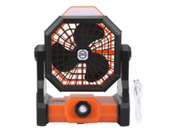 Ventilador portátil para camping con luz LED, recargable, 7800 mAh, negro/naranja.
