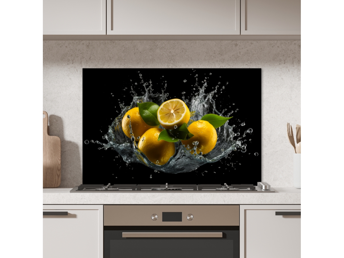 Panel antisalpicaduras de cocina Limón - Fruta - Amarillo - Negro 90x60 cm