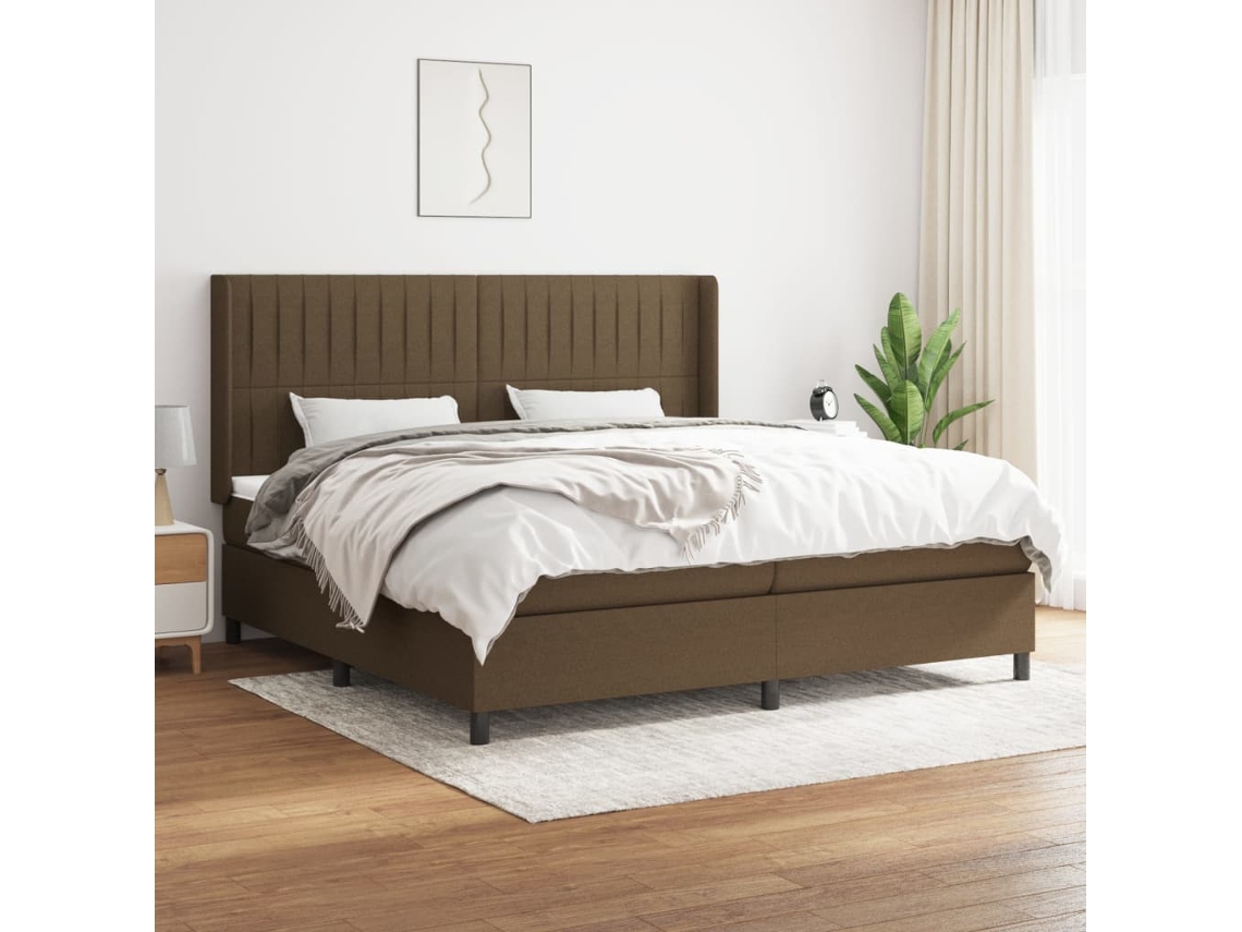 Cama Box Spring Con Colchón Tela Marrón Oscuro 200x200 Cm