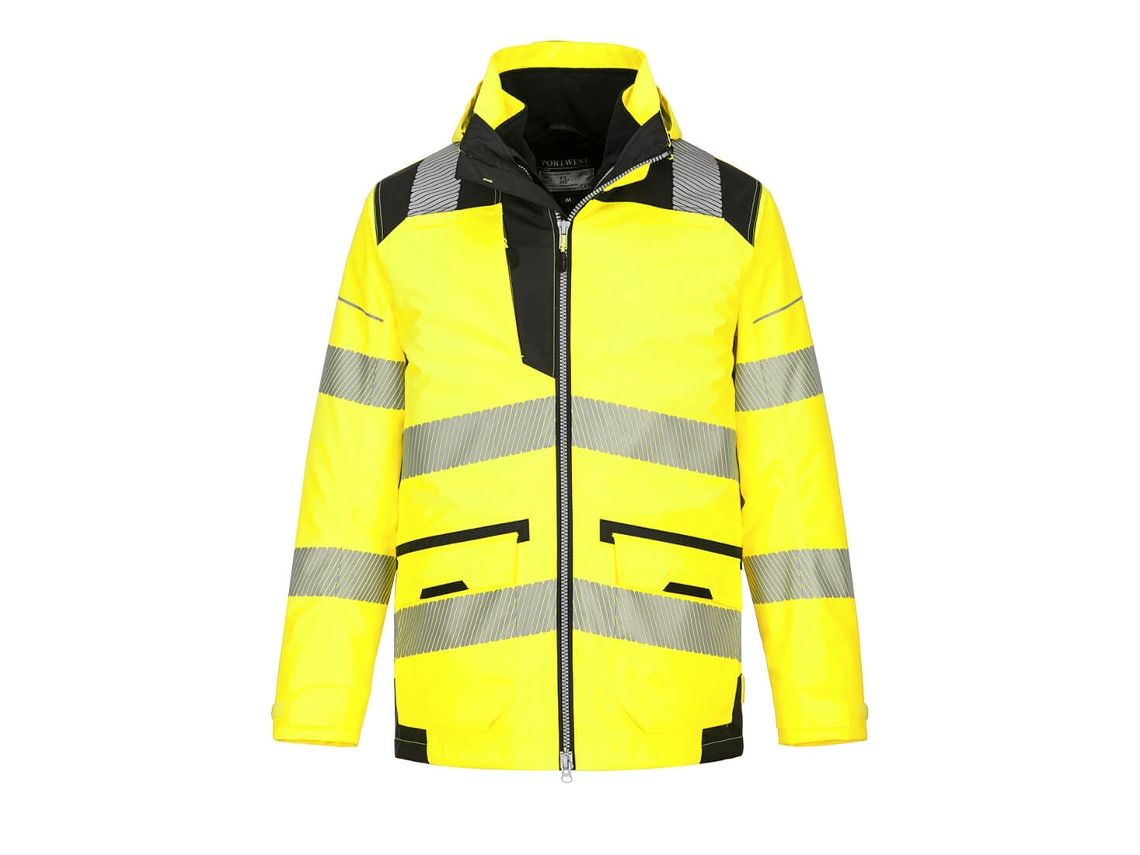 Chaqueta transpirable 5 en 1 de alta visibilidad Portwest Pw3 / Naranja y negro / L