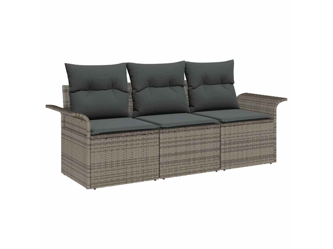 Maison Exclusive - Juego de sofá de 3 piezas con cojines, mimbre gris, Pe