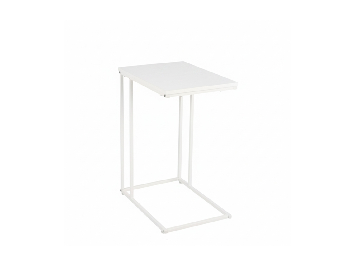 Mesa Auxiliar Relaxdays, 64 X 50 X 35 Cm, Mdf, Hierro, Forma De C, Mesa De Café, Salón, Blanca