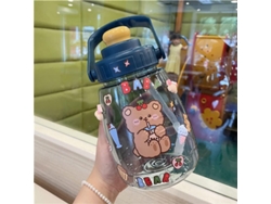 2026-44171-botella De Agua Linjou Con Pajita Y Pegatinas Kawaii, Con Asa, Capacity 1.3l, Color Azul, Bpa Free, Para Mujeres