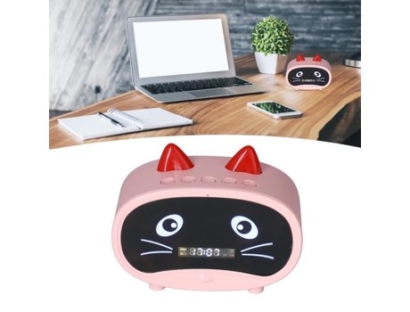 HURRISE Mini Altavoz Multifuncional Diseño Lindo Orejas de Gato Juego Inteligente Despertador Digital Rosa