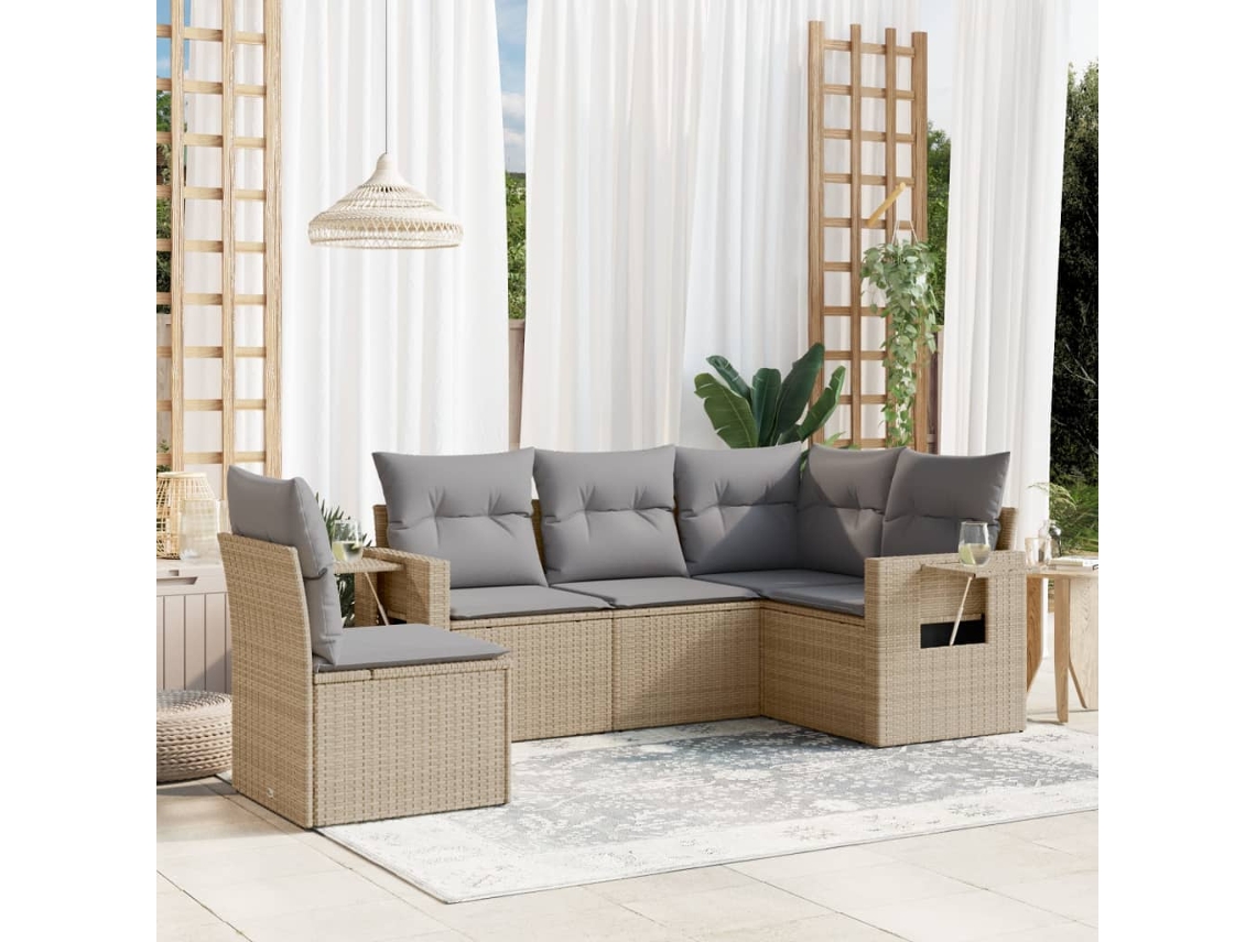 Conjunto de 5 sofás de jardín con cojines de mimbre beige Dkd Home Decor