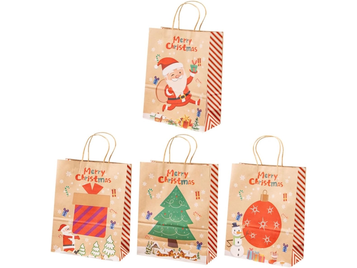 Juego de 4 elegantes bolsas de papel navideñas para dulces y fiestas sorpresa, versátiles Gokoco