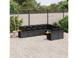 Conjunto de sofás de jardín de 9 piezas DKD Home Decor con cojines de mimbre negros