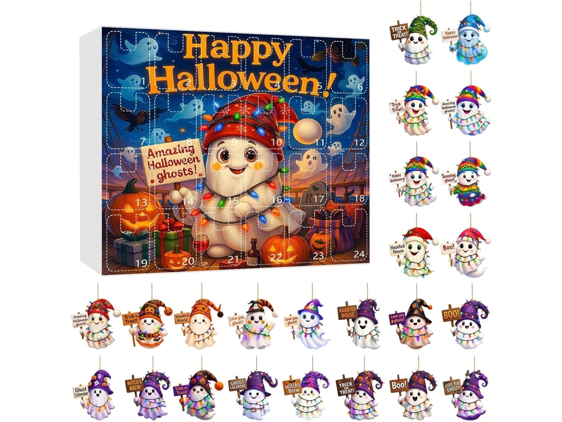 Calendário de Halloween - Pinge Fantasma com 24 dias de feriado | Decoração ornamental em acrílico 2D