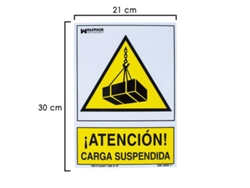 Cartel peligro carga suspendida 30x21 cm.