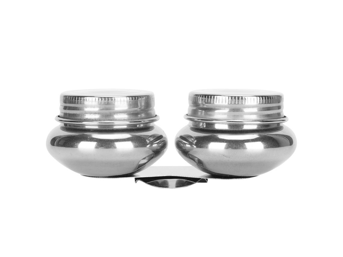 Paleta De Acero Inoxidable Con Dos Recipientes Para Pintura Al Óleo Y Materiales De Arte.