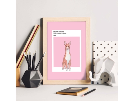 Póster NACNIC Podenco Ibicenco con Ilustraciones de Razas de Perro en Tonos Cálidos y Pastel.