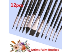 12 Pinceles Profesionales De Nailon Y Madera Para Acrílico, Acuarela, Óleo Y Gouache. Regalo Ideal Para Manualidades.