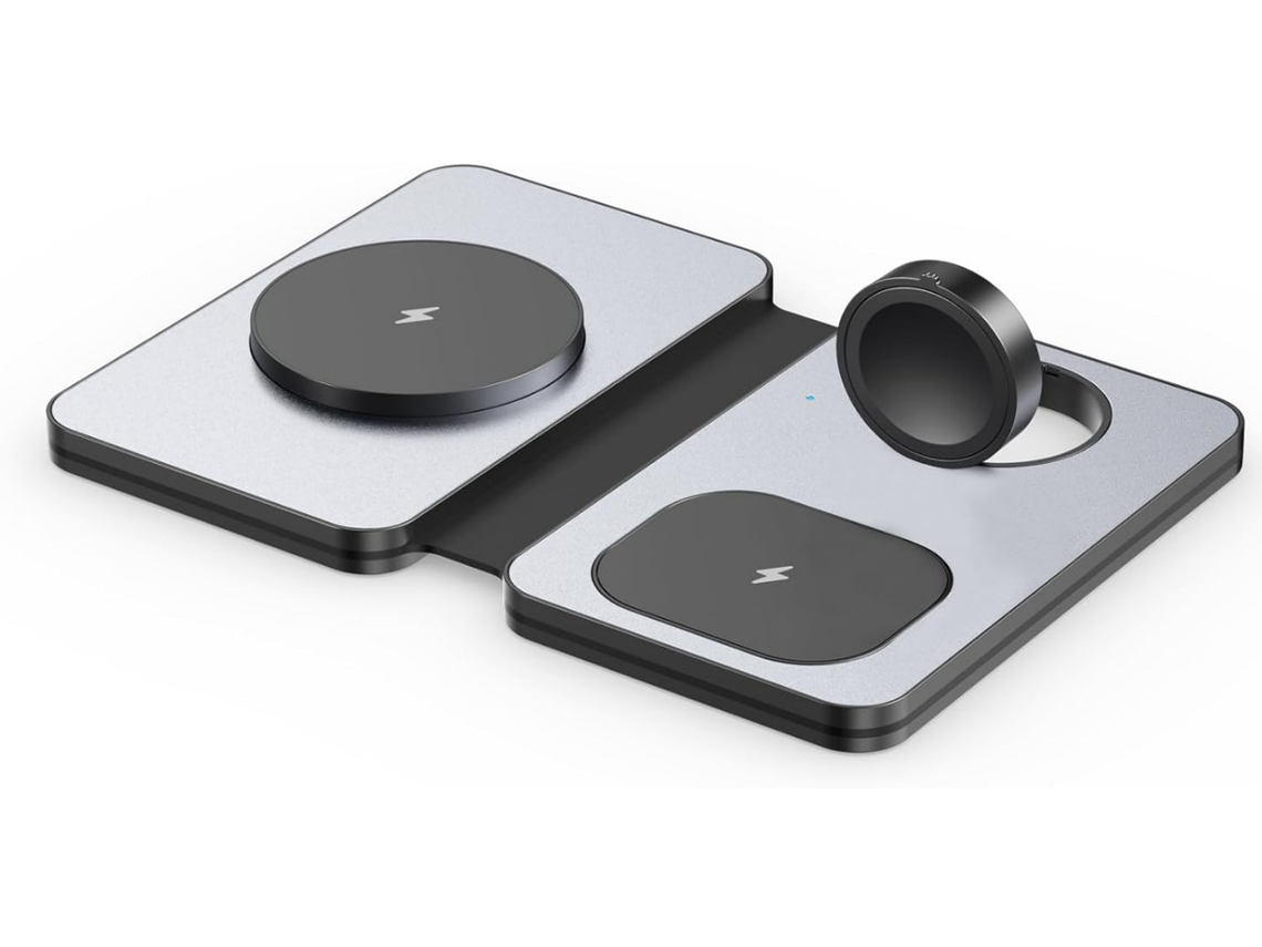 Estación De Carga Inalámbrica 3 En 1, Cargador Inalámbrico De Viaje Plegable Para Iphone 15/14/13/12/11/x/8, Soporte De Carga Magsafe (gris)