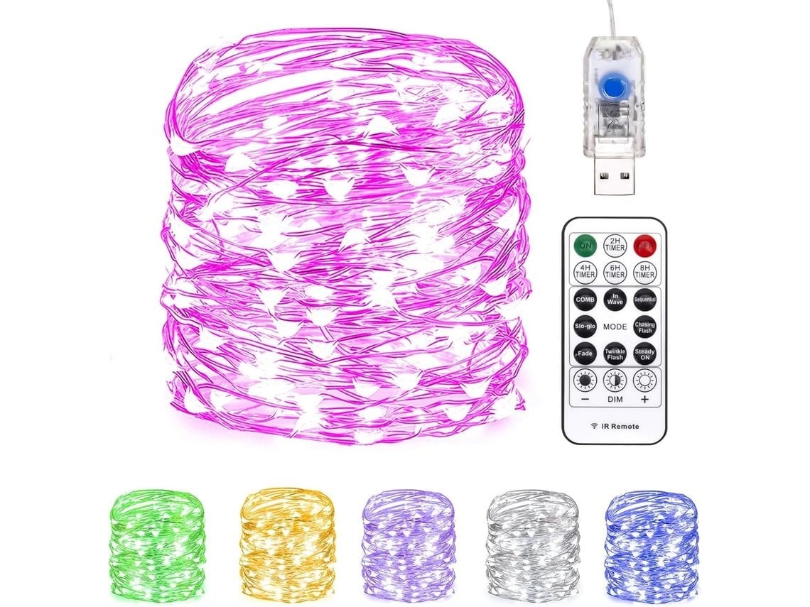 20m 200led Luces De Hada Usb Con Control Remoto 8 Modos Al Aire Libre Impermeable Diy Fiesta Decoración De Navidad Gusshious Rosa
