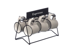 Juego de 6 tazas de café de porcelana gris con soporte metálico. Capacidad: 100 ml.