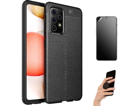 Kit Carcasa Y Protector Samsung A52 4G Ultimatte Rugged Leather Y Popsocket Negro