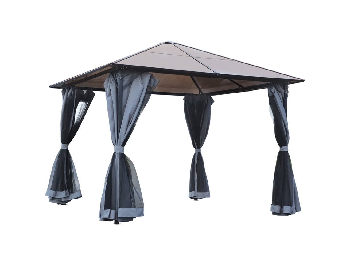 Cenador de 3x3 m, estructura de policarbonato y aluminio, con mosquitera, color gris.