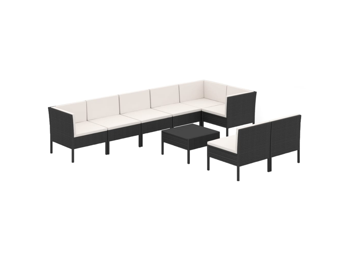 Conjunto 9 de muebles de jardín VIDAXL y cojines ratán sintético negro
