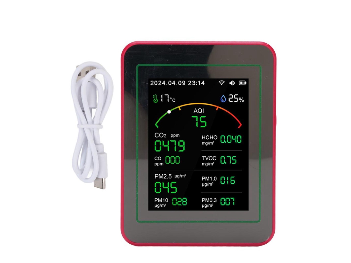 Medidor De Calidad Del Aire Wifi 15 En 1 Con Pantalla Hd De 2,8 Pulgadas, Co2, Tvoc, Hcho, Pm2.5, Temperatura, Humedad, Blanco + Rojo
